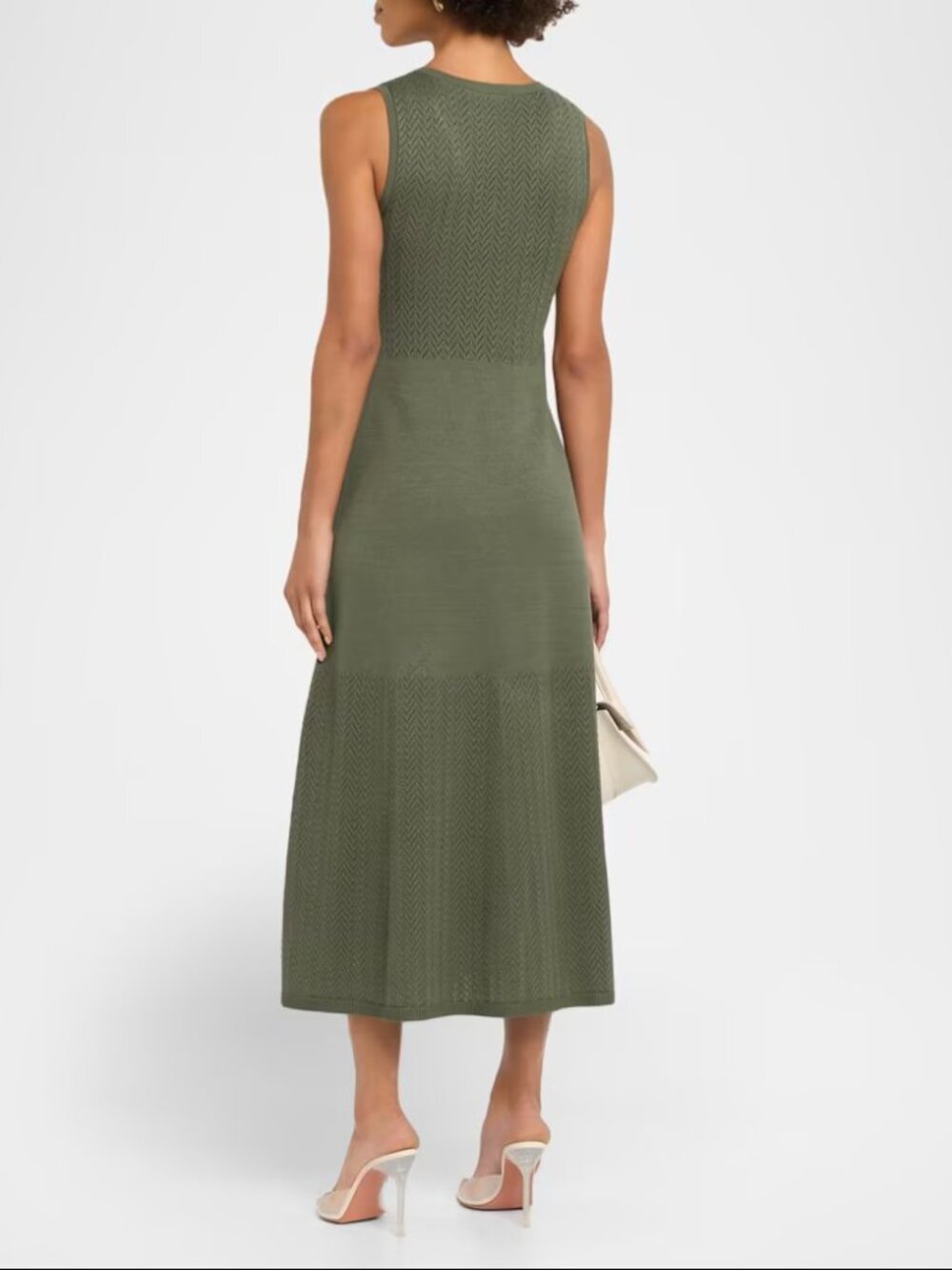 Elie Tahari The Elena Pointelle-Knit Midi Sweater Dress in dark sage size M new - Picture 3 of 9